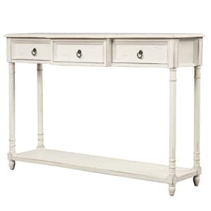 51.5 in. Console Table Sofa Table with Drawers for Entryway with Projecting Drawers and Long-Shelf - Antique White