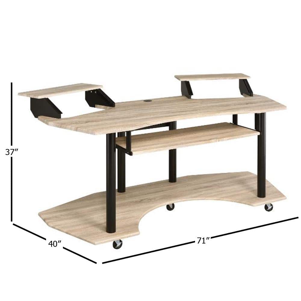Natural Oak Studio Desk with Keyboard Tray and Shelves
