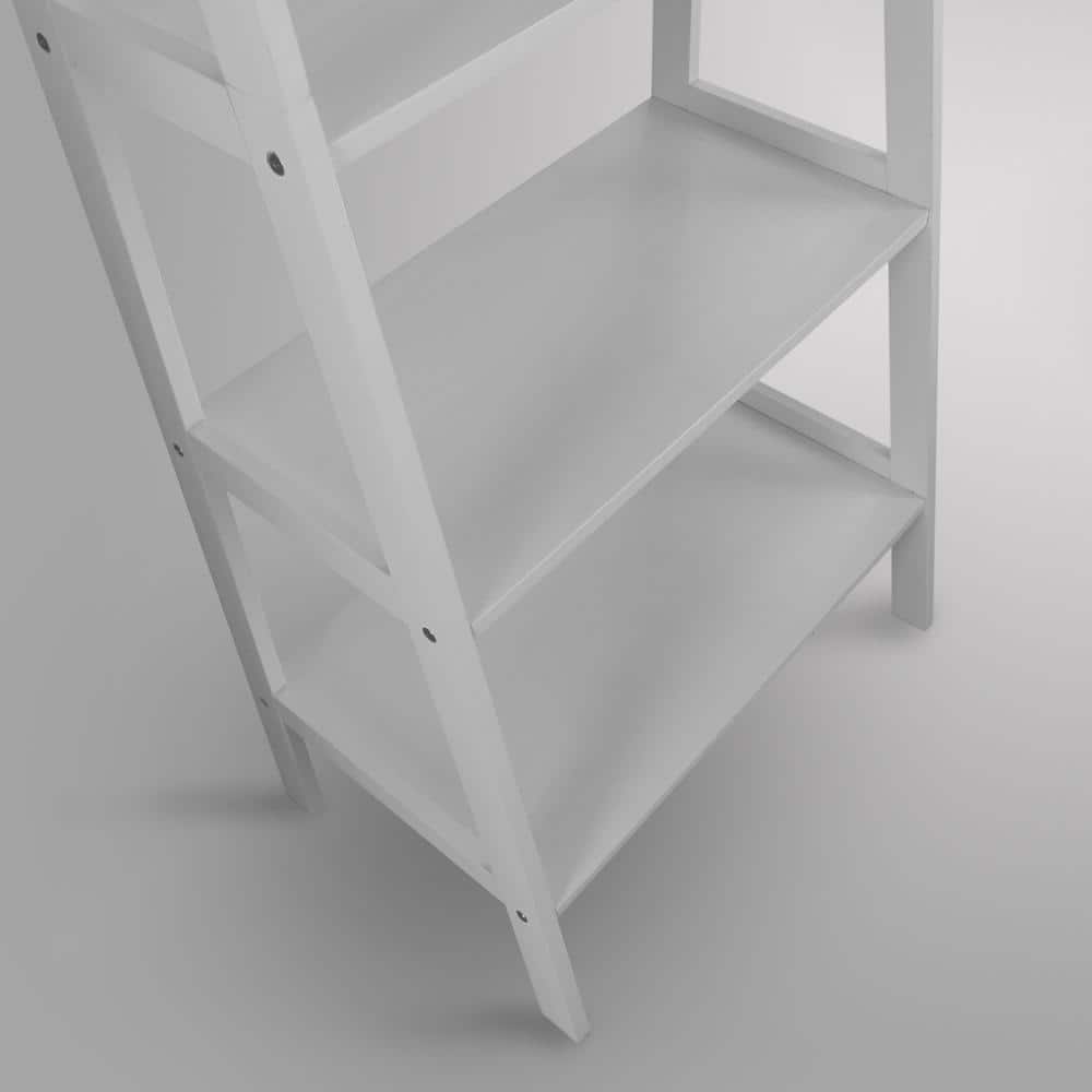 Cascading White Solid Wood 5-Shelf Ladder Bookcase