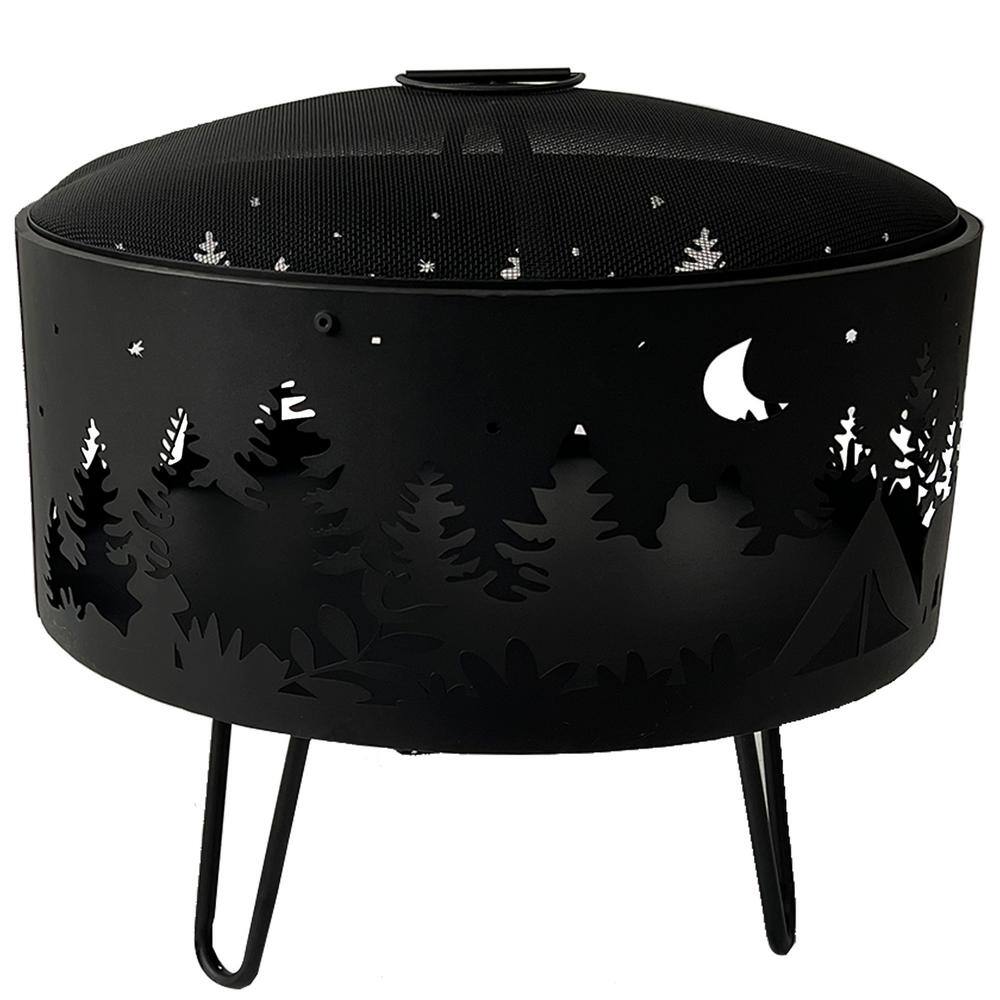 23.6 in. W x 23.6 in. D x 20 in. H Outdoor Wood Black Burning Fire Bowl wit