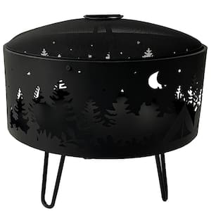 23.6 in. W x 23.6 in. D x 20 in. H Outdoor Wood Black Burning Fire Bowl with Fire Poker and Waterproof Cover