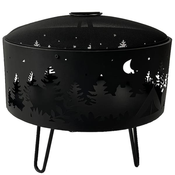 Unbranded 23.6 in. W x 23.6 in. D x 20 in. H Outdoor Wood Black Burning Fire Bowl with Fire Poker and Waterproof Cover