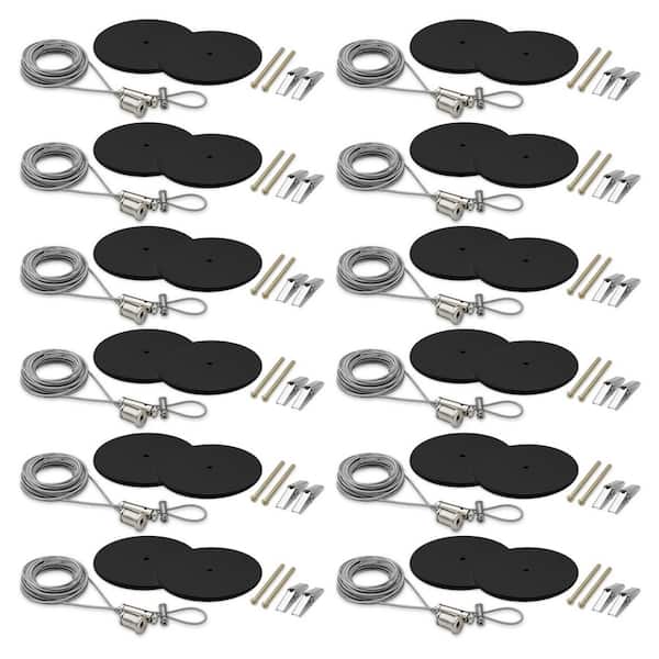H-track 20 ft. Suspension Kit, 120V 3-Wire Single Circuit Track Light Surface Mount Kit w/ Round Canopies, Black 12 Pack