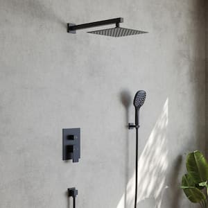 3-Spray Patterns with  10 in. Wall Mount Dual Shower Heads with Handheld in Matte Black (Valve Included)