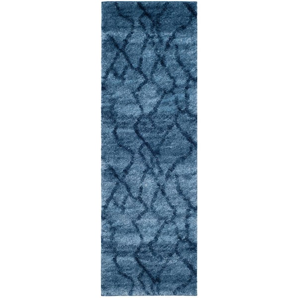 SAFAVIEH Retro Blue/Dark Blue 2 ft. x 7 ft. Abstract Runner Rug