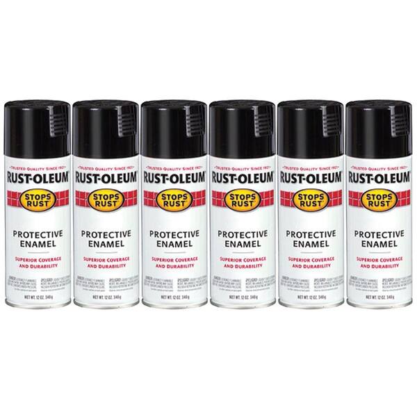 Rust-Oleum 12 oz. Stops Rust Satin Black Spray (6-Pack)-DISCONTINUED