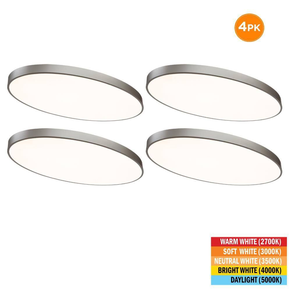 4-Pack 32 in. x 18 in. Oval Satin Nickel LED Flush Mount Ceiling Light Fixture 2700K 3000K 3500K 4000K 5000K 3500LM price history on PriceWatchPro