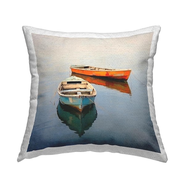 Blue and Red Boats Orange Square Outdoor Throw Pillow