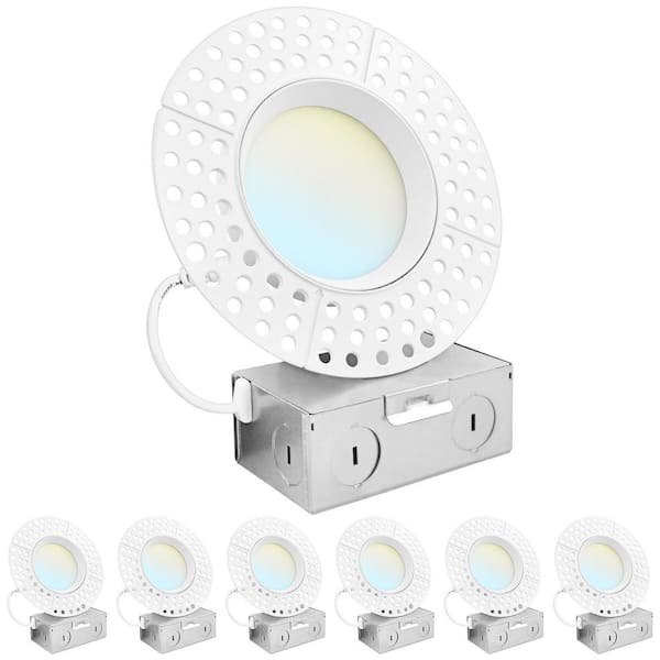 Luxrite 4 in. Trimless LED Recessed Light, 5CCT 2700K-5000K, 1200 Lumens, Wet & IC Rated, ETL 6-Pack