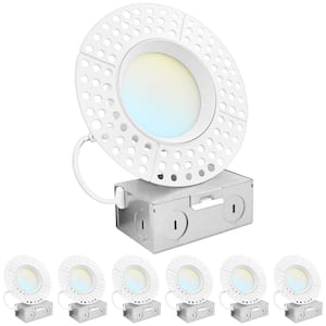 Luxrite 4 in. Trimless LED Recessed Light, 5CCT 2700K-5000K, 1200 Lumens, Wet & IC Rated, ETL 6-Pack