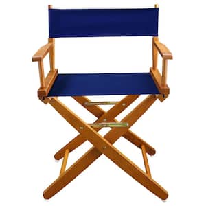 18 in. Seat Height Extra-Wide Mission Oak Frame/Royal Blue Canvas New, Solid Wood Folding Chair, Set of 1