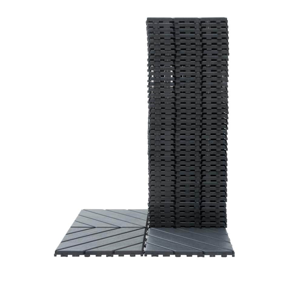  12 in. x 12 in. Plastic Grey Pattern Interlocking Floor Outdoor Patio Deck All-Weather Tiles (44-Pack)