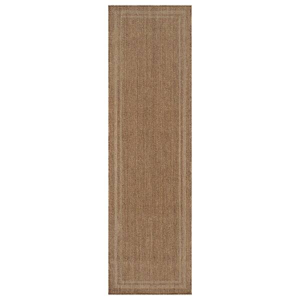 Border Sand/Natural Easy-Care Jute-Style Indoor/Outdoor Flat Woven Area Rug 2 ft. 3 in. x 8 ft. Sand