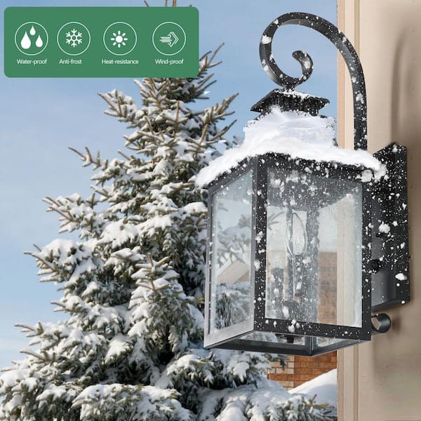 Black 2-Light Outdoor Hardwired Wall Lantern Sconce Outdoor Porch