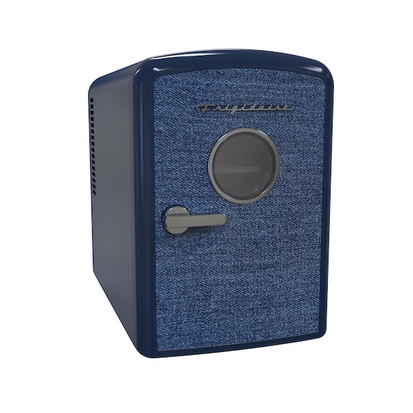 7 in. 1 cu. ft. Retro Mini Refrigerator Cooler, Holds 9-Cans, Portable-Car, Office, Bedroom, Dorm, Indigo Denim in Blue