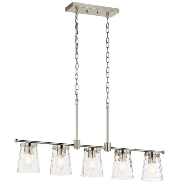Coralise 5-Light Linear Chandelier with Clear Water Glass in Brushed Nickel