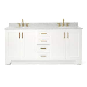 Taylor 73 in. W x 22 in. D x 35.25 in. H Double Freestanding Bath Vanity in White with Carrara White Marble Top