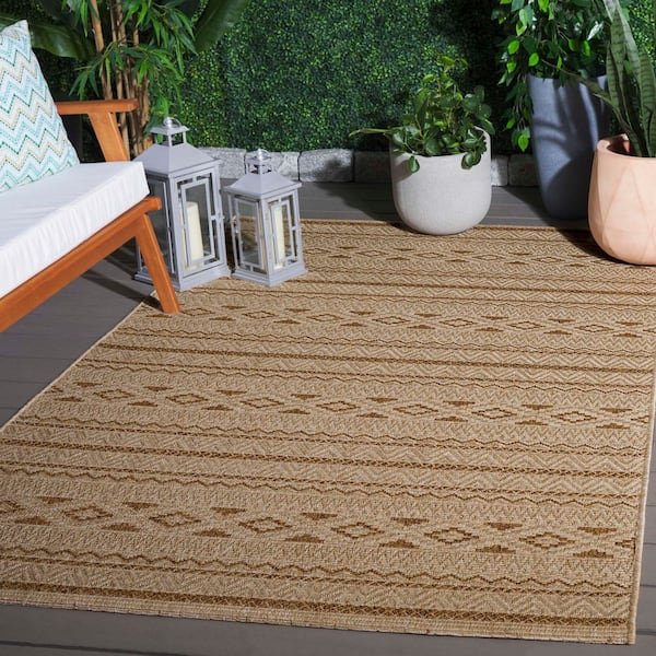 Sisal All-Weather Natural/Brown 8 ft. x 10 ft. Striped Chevron Geometric Indoor/Outdoor Area Rug