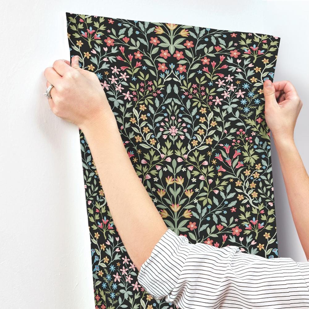 Black Multicolor Floral Garden Terrace Wallpaper