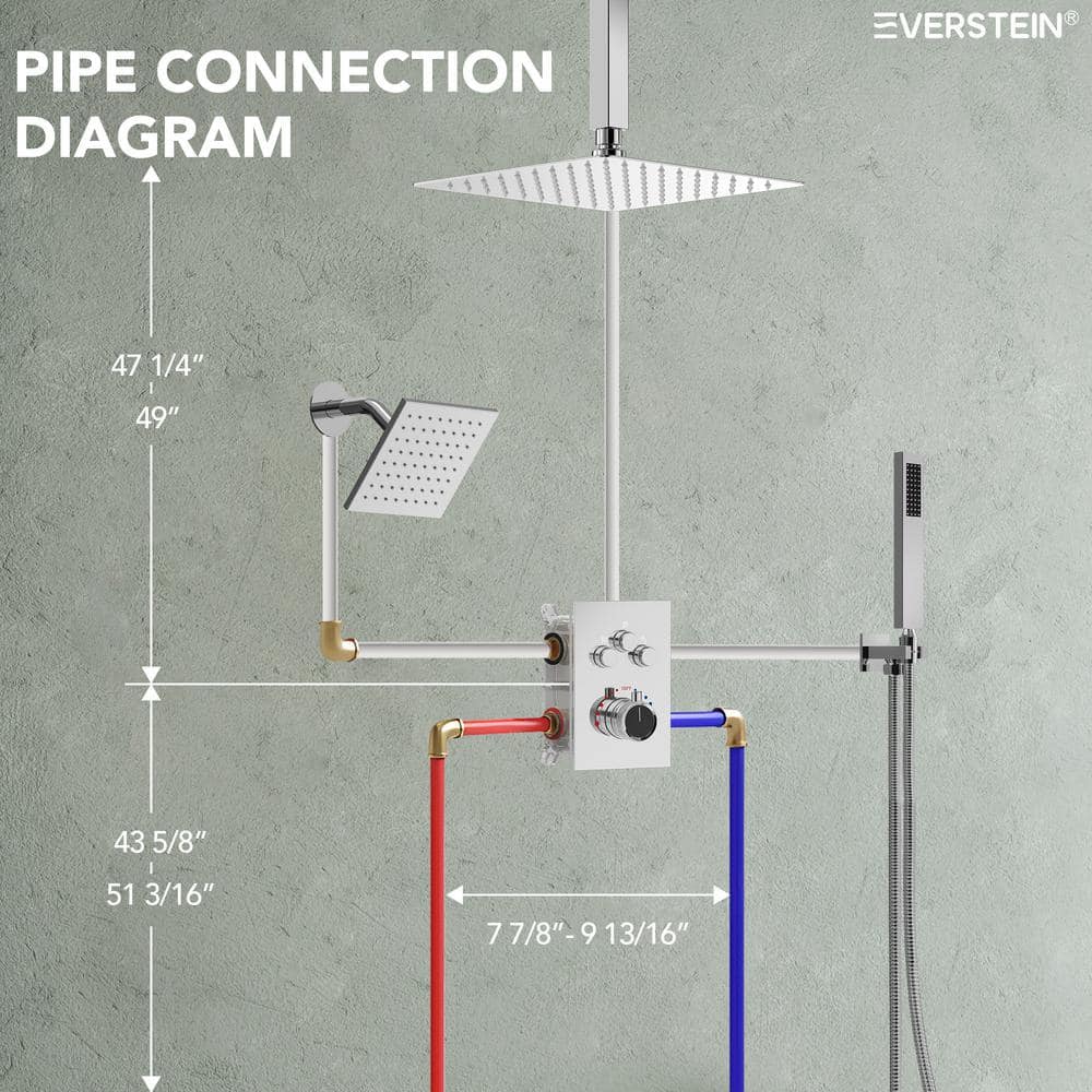 Chrome Dual Showerheads Thermostatic Shower Faucet with Handheld