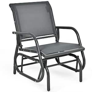 1-Person Metal Rocking Chair Outdoor Single Swing Glider Armrest Garden Porch Backyard Gray