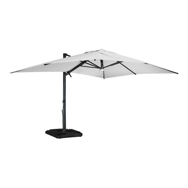 Mondawe 10 ft. x 13ft. Aluminum Cantilever Outdoor Patio Umbrella Bluetooth Atmosphere Light 360-Degree Rotation in Gray w/Base