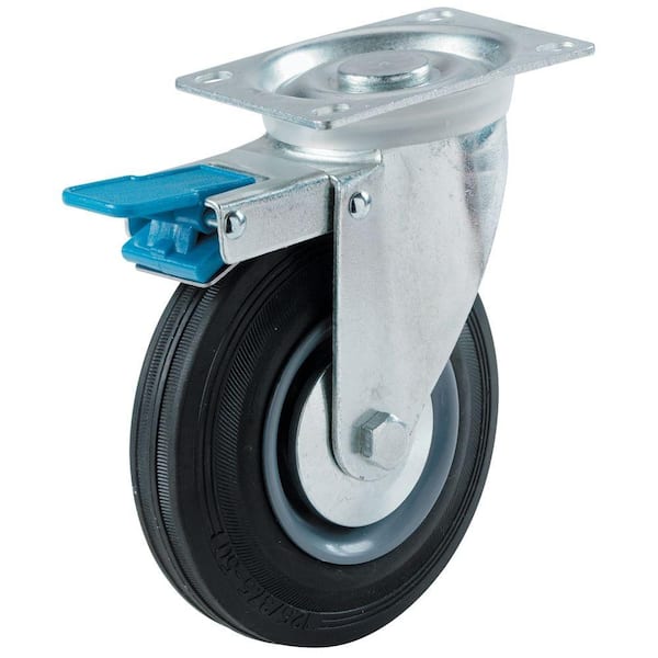 Shepherd 3 in. Black Semi-Elastic Rubber and Steel Swivel Plate Caster with Total Locking Brake and 130 lb. Load Rating