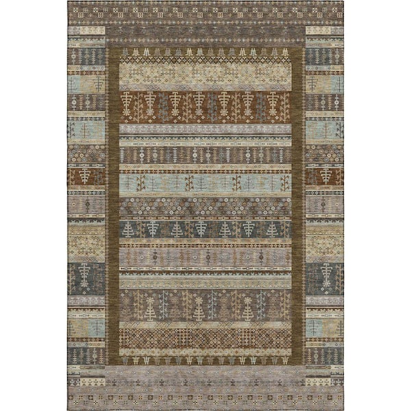 Mayfield Premium Machine Washable Abstract AMF2160 Brown 10 ft. x 14 ft. Area Rug