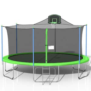 MINISO 16 ft. Round Green Trampoline with Safety Enclosure Net and Basketball Hoop