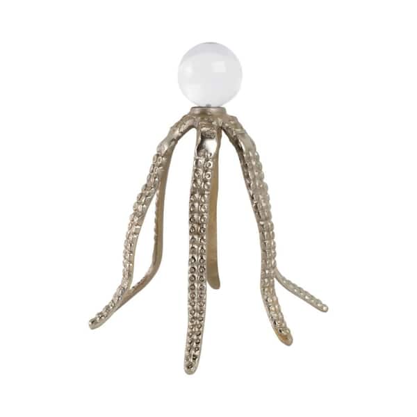 Liv & Skye Gold 9 in. x 10 in. Metal Novelty Octopus Legs with Acrylic Ball Sculpture