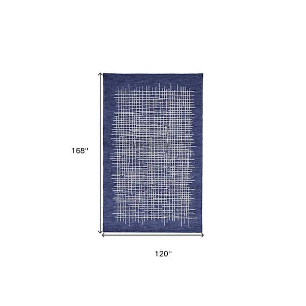 10 ft. X 14 ft. Blue and Ivory Plaid Area Rug