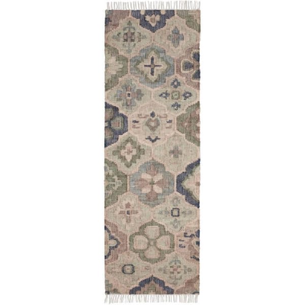 3 ft. x 8 ft. Blue Pali Handwoven Jute Indoor Runner Rug