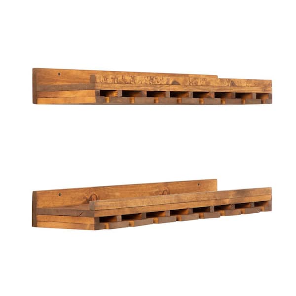 Intrinsic Haven Rustic Luxe 0-Bottle 36 in. Light Brown Pine Wood Hanging Stemware Storage Wine Rack