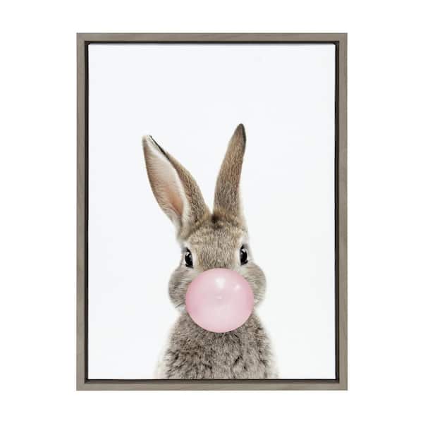 Kate and Laurel "Sylvie Bubble Gum Bunny" by Amy Peterson 1-Piece Framed Canvas Animals Art Print 24.00 in. x 18.00 in.