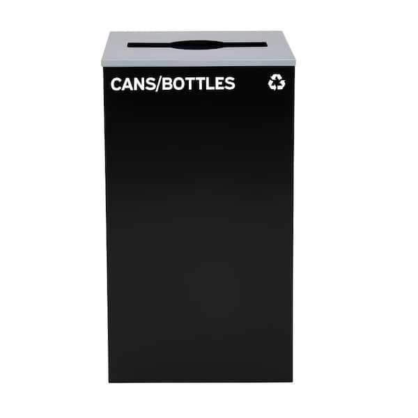 Alpine Industries 29 Gal. Black Steel Commercial Cans and Bottles Recycling Bin Trash Can Receptacle with Mixed Slot Lid
