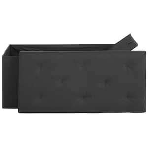 Ottoman Bench, Storage Chest, Linen Fabric Foot Rest Stool, 110L Storage Footstools, Black Folding Storage Ottoman