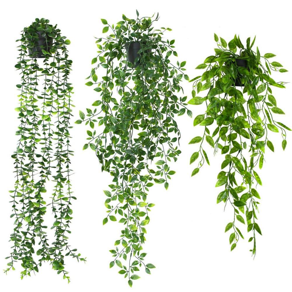 24.8 in. Green Fake Plant Hanging Plants with Pots, Artificial Eucalyptus H