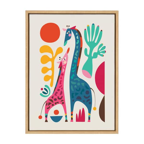 Kate and Laurel Sylvie "Giraffe Love" by Rachel Lee of My Dream Animal Framed Canvas Wall Art 24 in. x 18 in.