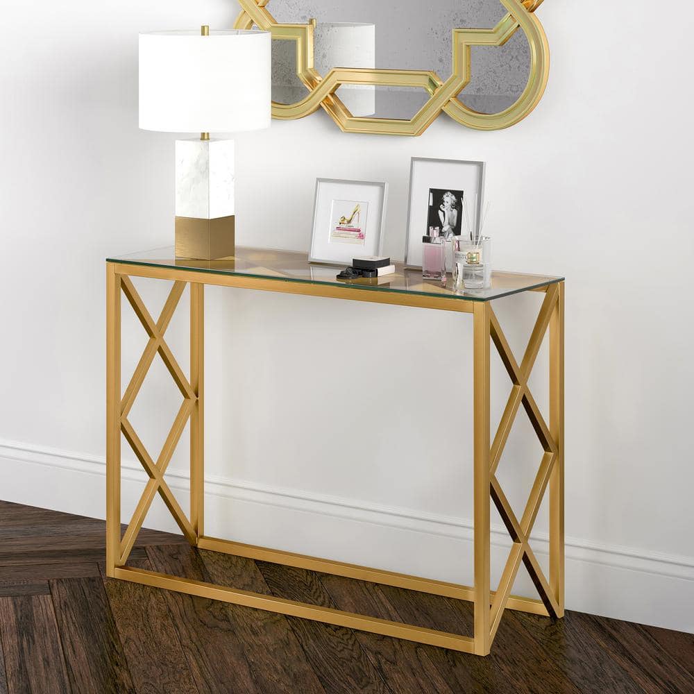 Gold and Glass Geometric X Hallway Table