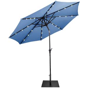 9 ft. Market Patio Umbrella in Blue with Solar Lights and 40 lbs. Steel Umbrella Stand