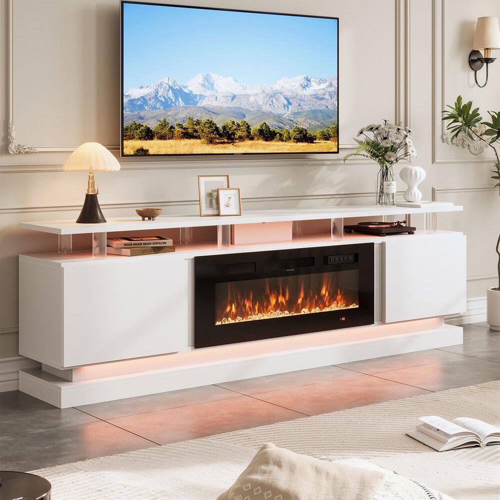 80 in. Freestanding Electric Fireplace TV Stand with Adjustable LED Entertainment Center in White Finish price history on PriceWatchPro