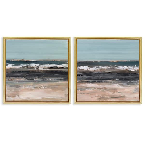 Stupell Industries Summer Waves Abstract by Ethan Harper 2 Pieces Gold Floater Frame Abstract Graphic Art Print 25 in. x 25 in.