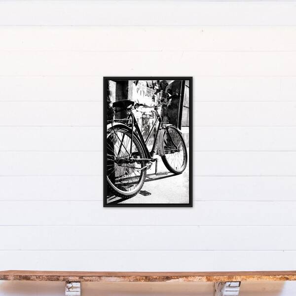 DESIGNS DIRECT 20 in. x 30 in. ''Black & White Bicycle Photograph'' Printed Framed Canvas Wall Art