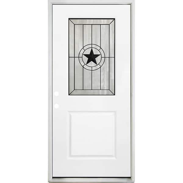 Steves & Sons Legacy Alamo 36 in. x 80 in. Right-Hand/Inswing Half Lite Decorative Glass White Primed Fiberglass Prehung Front Door