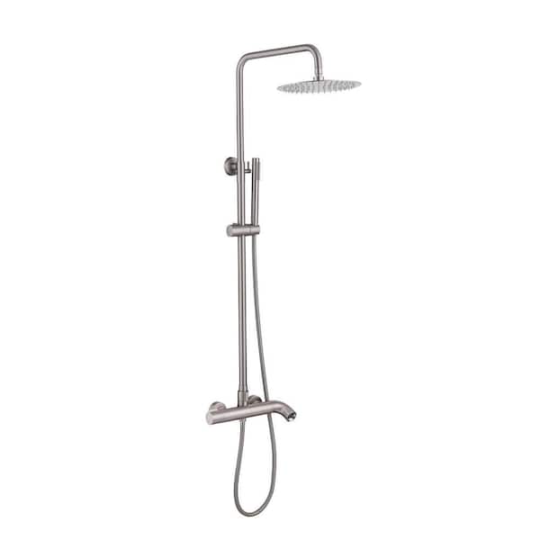 3-Spray Wall Bar Shower Kit Bathroom Shower Set with Hand Shower and 180° Rotating 1.5 GPM Tub Faucet in Brushed Nickel
