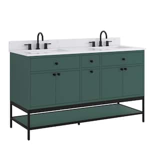 Paisley 60 in. W x 22 in. D x 35 in. H Double Sinks Bath Vanity in Everglade Green with Cala White Engineered Stone Top