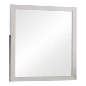Transitional style 39.5 in. x 39.5 in. Rectangular Framed White Mirror with Wooden Frame and Grain Details