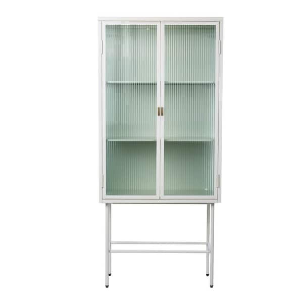 Tatayosi 12.6 in. W x 27.60 in. D x 61.40 in. H White Glass High Cabinet With Dual Doors and Three Detachable Wide Shelves