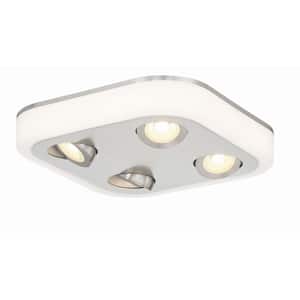 Pivot 14 in. Contemporary Brushed Nickel Integrated LED Flush Mount with Gimbal Lights and Selectable CCT with Remote