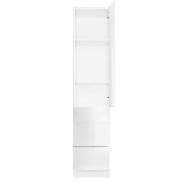 LIFEART CABINETRY Valencia Assembled 24-in. W x 24-in. D x 90-in. H in Gloss White Plywood Assembled 3-Drawer Pantry Kitchen Cabinet
